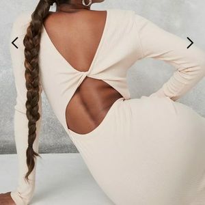 stone rib cut out twist back midi dress